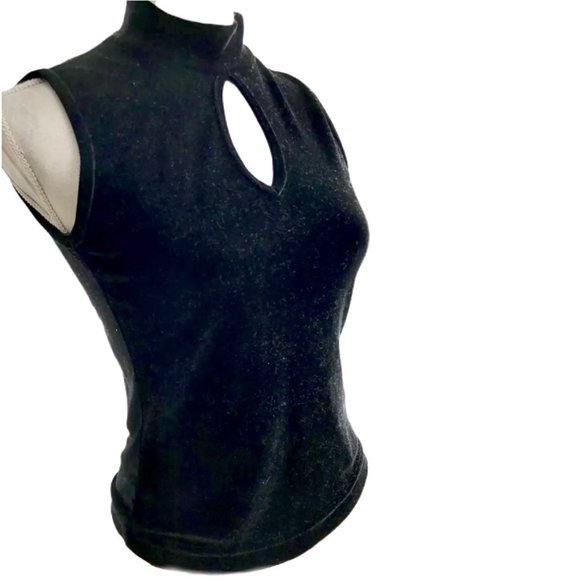 Old Navy Tops - SOLD Black Velvet Keyhole Stretch Tank Top Mockneck